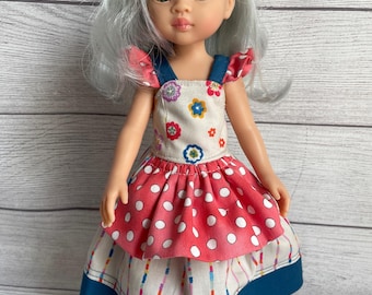 Dots & Flowers Apron Style Dress for 13" Doll