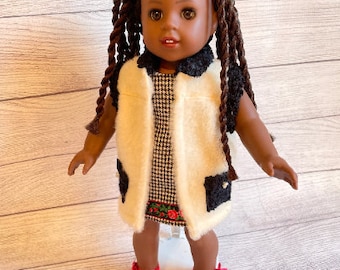 Doll Vest - Black & Cream Sherpa Vest For 18 in AG Doll