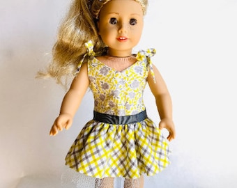 Doll Dress - Handmade Chartreuse & Grey Plaid Party Dress for 18” Doll