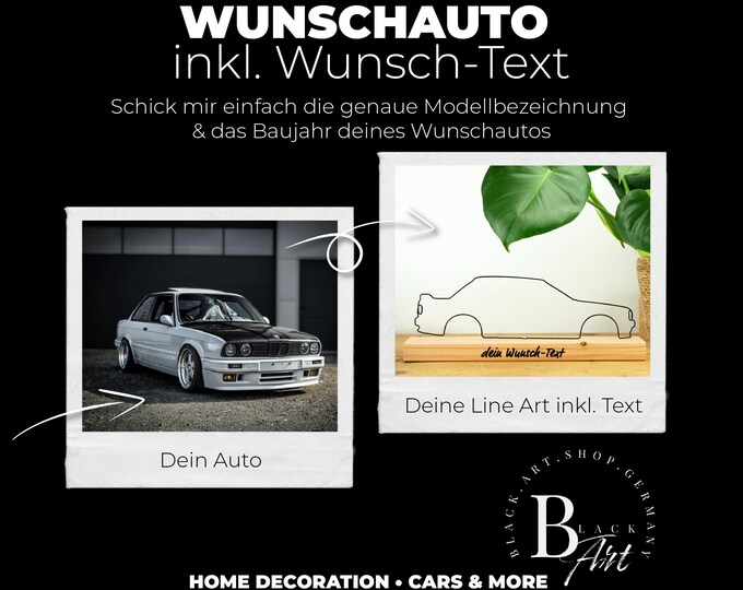 Dein Wunschauto als Line Art inkl. Wunsch-Text - Wähle deine Farben!