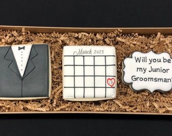 Junior Groomsman Proposal Cookie Gift Set- 3 Cookies - Item SHIPS in 3-5 business days, please read ALL listing details BEFORE ordering!