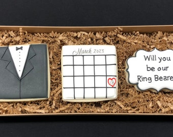 Ring Bearer Proposal Cookie Gift Set- 3 Cookies - Item SHIPS in 3-5 business days, please read ALL listing details BEFORE ordering!