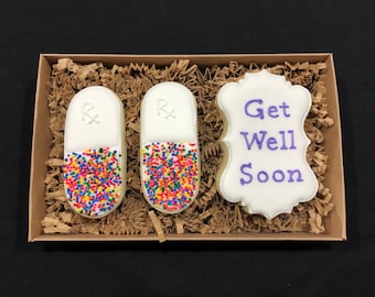 Get Well Soon Cookie Gift Set- 3 Cookies - Item SHIPS in 3-5 business days, please read ALL listing details BEFORE ordering!