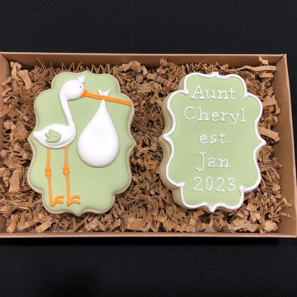 Aunt Announcement Cookie Gift Set- 2 Cookies - Item SHIPS in 3-5 business days, please read ALL listing details BEFORE ordering!