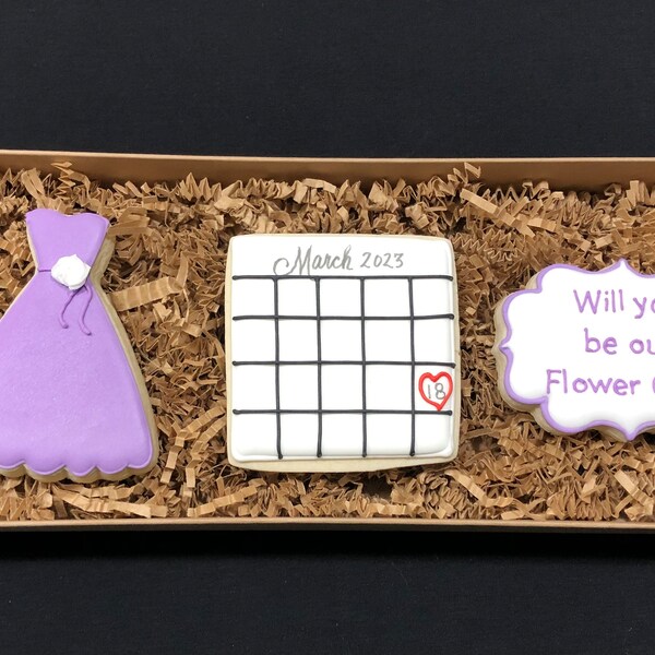 Flower Girl Proposal Cookie Gift Set- 3 Cookies - Item SHIPS in 3-5 business days, please read ALL listing details BEFORE ordering!