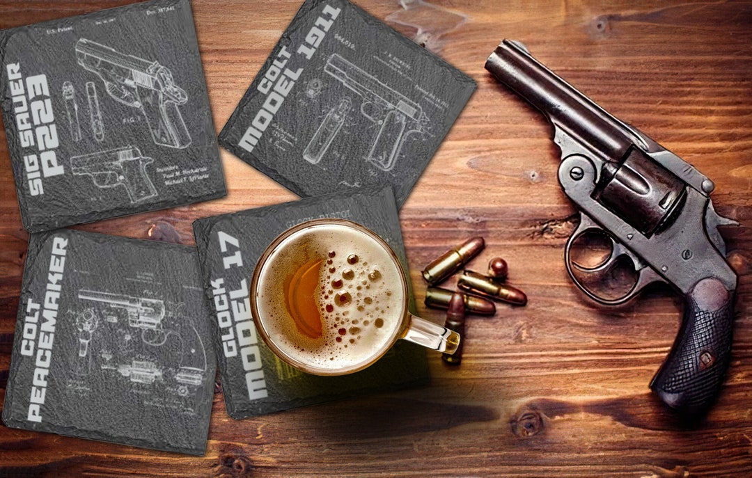 Laser Engraved Slate Handgun Coasters Firearms Coasters Gun Etsy