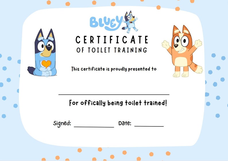 Bluey Toilet Training Certificate Instant PDF Printable Etsy Canada