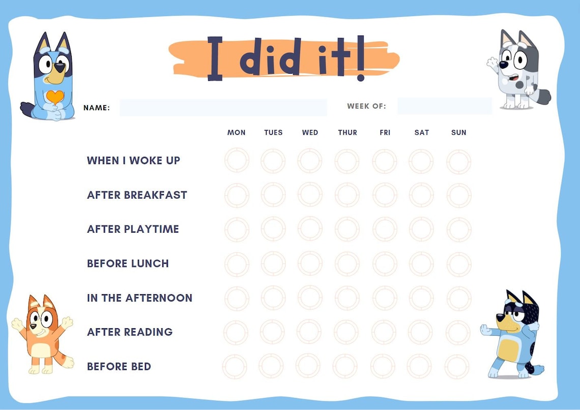 Bluey Toilet Chart Printable Training Prize Sticker Chart for Etsy