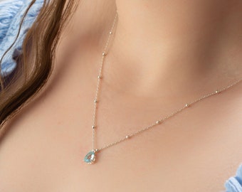 March Birthstone, Aquamarine Necklace, Birthstone Necklace, Ball Chain Necklace, Birthstone Jewellery, March Birthday Gift, March Necklace