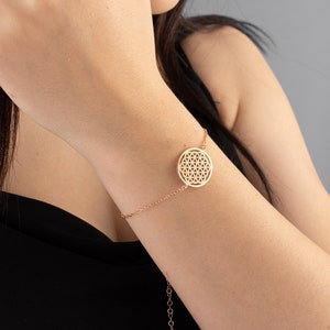 Flower of Life Bracelet, Charm Bracelet, Gold Plated Flower Of Life Charm, Mandala Bracelet, Cute Yoga Gift, Chain Bracelet, Bracelet Women image 2