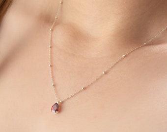 Birthstone Necklace, Teardrop Necklace, Birthstone Jewellery, Ball Chain Necklace, Birthstone Jewelry, Birthday Necklace, Birthstone Pendant