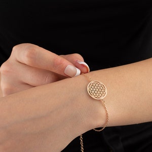 Flower of Life Bracelet, Charm Bracelet, Gold Plated Flower Of Life Charm, Mandala Bracelet, Cute Yoga Gift, Chain Bracelet, Bracelet Women image 1