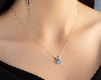 March Birthstone, Teardrop Necklace, Aquamarine Necklace, Cz Birthstone Necklace, March Necklace, Birthstone Jewellery, Necklace For Women