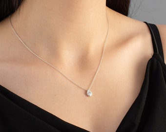 Teardrop Pendant, Diamond Necklace, Minimalist Necklace, Cubic Zirconia Necklace, Bridal Necklace, Wedding Necklace, Bridesmaid Necklace