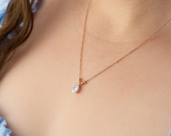 April Birthstone Necklace, Teardrop Silver Necklace, CZ White Necklace, April Birth Gift Necklace, Diamond Gift Necklace, Xmas Gift Necklace