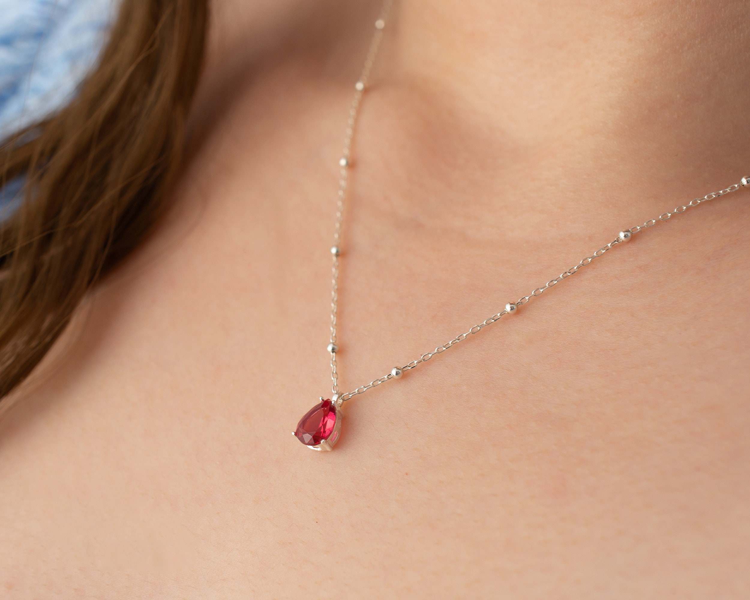 July Birthstone Necklace, Birthstone Gift Necklace, Ruby Stone