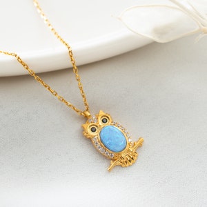 Owl Necklace, Blue Opal Necklace, Owl Gift, December Birthstone, Birthstone Necklace, Animal Necklace, Nature Necklace, Owl Lover Gift image 5