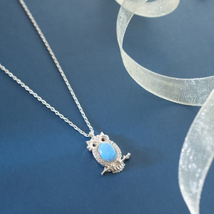 Owl Necklace, Blue Opal Necklace, Owl Gift, December Birthstone, Birthstone Necklace, Animal Necklace, Nature Necklace, Owl Lover Gift image 7