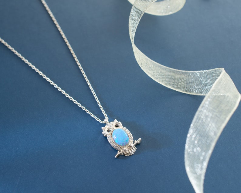 Owl Necklace, Blue Opal Necklace, Owl Gift, December Birthstone, Birthstone Necklace, Animal Necklace, Nature Necklace, Owl Lover Gift image 7