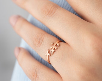 Silver Leaf Ring, Adjustable Silver Ring, Minimalist Leaf Ring, Christmas Gift Rings, Gift Boho Ring, Minimalist Ring, Cute Floral Ring