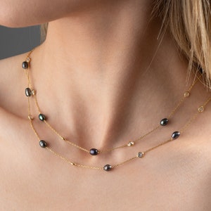 Long Pearl Necklace, Beaded Necklace, Black Pearl Necklace, Pearl Jewellery, Freshwater Pearl, Wedding Jewelry, Bridal Necklace, Bridesmaid