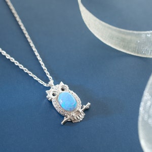 Owl Necklace, Blue Opal Necklace, Owl Gift, December Birthstone, Birthstone Necklace, Animal Necklace, Nature Necklace, Owl Lover Gift image 2