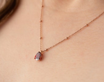 January Birthstone Necklace, Garnet Silver Necklace, Birthday Gift Necklace, Ball Chain Necklace, Xmas Necklace, Christmas Gift Necklace