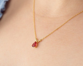 July Birthstone, Teardrop Necklace, Birthstone Necklace, Ruby Necklace, Necklace For Women, July Birthday, Birthstone Jewelry, Mum Necklace
