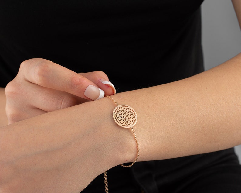 Flower of Life Bracelet, Charm Bracelet, Gold Plated Flower Of Life Charm, Mandala Bracelet, Cute Yoga Gift, Chain Bracelet, Bracelet Women image 1