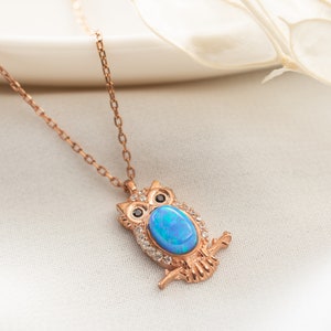 Owl Necklace, Blue Opal Necklace, Owl Gift, December Birthstone, Birthstone Necklace, Animal Necklace, Nature Necklace, Owl Lover Gift image 3