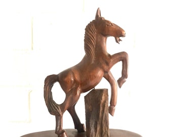 1950s Vintage Midcentury Hand-Carved Boho Home Decor| 50’s Rearing Horse Wood Sculpture| Boho Sculpture| Midcentury Wooden Horse| Home Decor