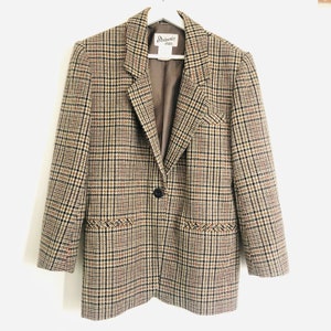 Abrigo de lana de tweed vintage de la década de 1980 / chaqueta de lana / tweed campestre / chaqueta de tweed de pata de gallo de gran tamaño / tamaño 12 blazer de tweed / chaqueta de tweed de lana