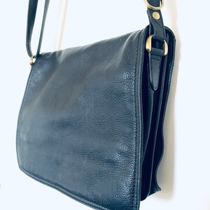 1990s Vintage Soft Black Leather Messenger Bag Italian Leather Vintage Satchel 90s Black Leather Purse Black Leather Messenger Satchel image 6