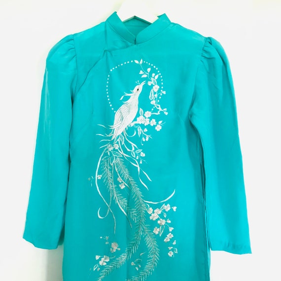 1980s Vintage Aqua Blue Cheongsam Dress | Vintage… - image 3