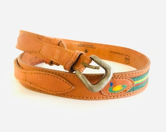 1990s Vintage Genuine Tan Leather Belt | Vintage Western Leather Belt | 90s Vintage Tan Leather Tooled Belt | 90s Statement Belt