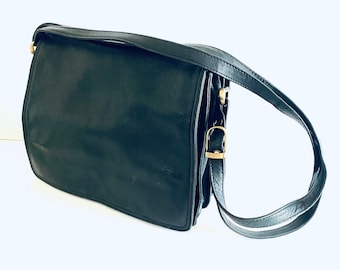 Sac messager en cuir noir souple vintage des années 1990 | Cartable vintage en cuir italien | Porte-monnaie en cuir noir années 90 | Sac messager en cuir noir