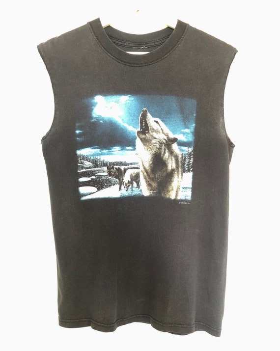 1990s Vintage Cut-off Wolf Print Muscle 