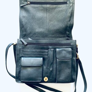 1990s Vintage Soft Black Leather Messenger Bag Italian Leather Vintage Satchel 90s Black Leather Purse Black Leather Messenger Satchel image 9