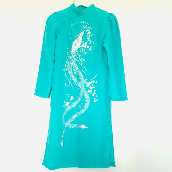1980s Vintage Aqua Blue Cheongsam Dress | Vintage… - image 2
