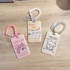 Adorable porte-cartes d'identité avec photo avec chat et bus