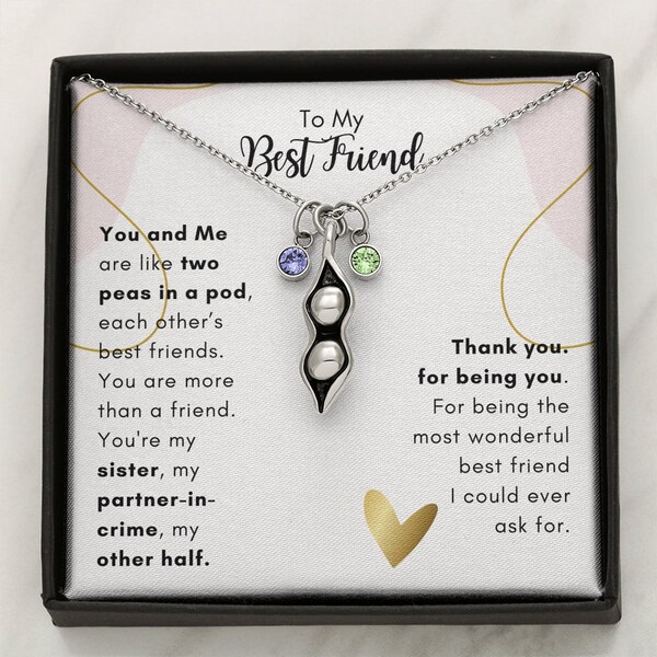 Best Friend Two Peas In A Pod Necklace with Birthstones, Friendship Necklace, BFF Necklace, Birthday Gift for Bestie, Unique gift for bestie