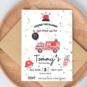 Editable FireFighter Boy&#39;s birthday,kids Birthday Invitation,Children&#39;s invitation,Editable instant Template,Printable Invitation,Fire Truck