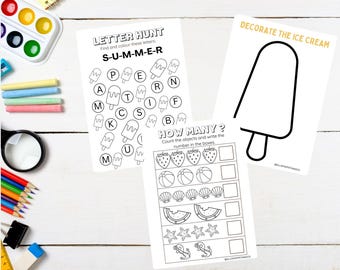 Summer Activity sheets,worksheet bundle,preschool worksheet,educational activities, colouring pages, homeschool worksheets,education booklet