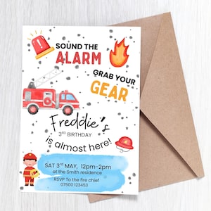 Editable Fun FireFighter Boy&#39;s birthday,kids Birthday Invites,Children&#39;s invitation,Editable instant Template,Printable Invitation,