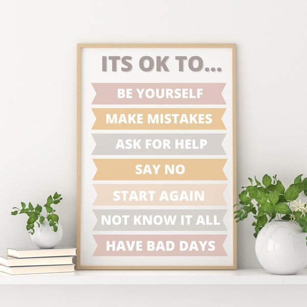 Beige-Its OK TO Print,Educational poster,Preschool poster,Classroom decor,Kids posters, kids wall art,Kids Printable,Nursery Play roomdecor