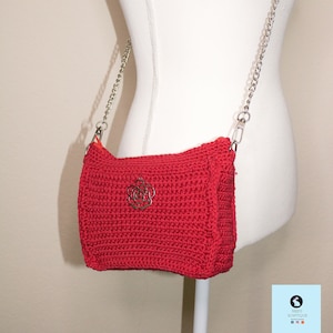 Crochet Cotton Purse: Red Chain Strap Bag, Summer Gift