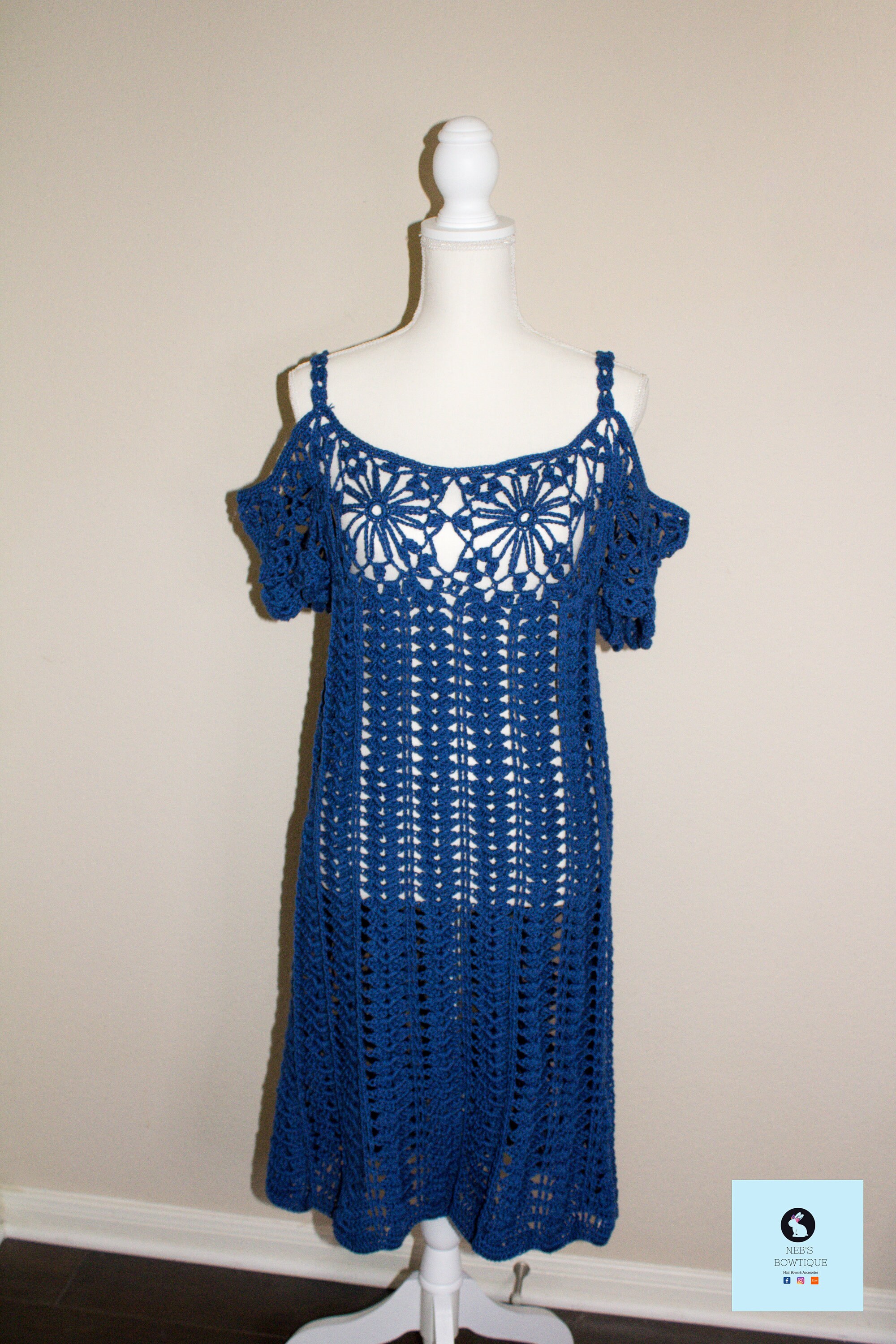 blue crochet cover up dress Crochet Mini Cover-Up Dress in Blue Multi