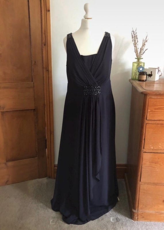 Vintage Jacques Vert Navy Evening Dress Ballgown Prom UK Size 12
