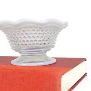 Vintage Fenton Glass Hobnail Trinket Dish: Opalescent White Decor
