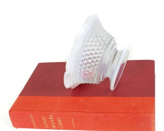 Vintage Fenton Glass Trinket Dish, Opalescent Clear Hobnail and Pastel white Dish, Glass Decor, Ring Dish,